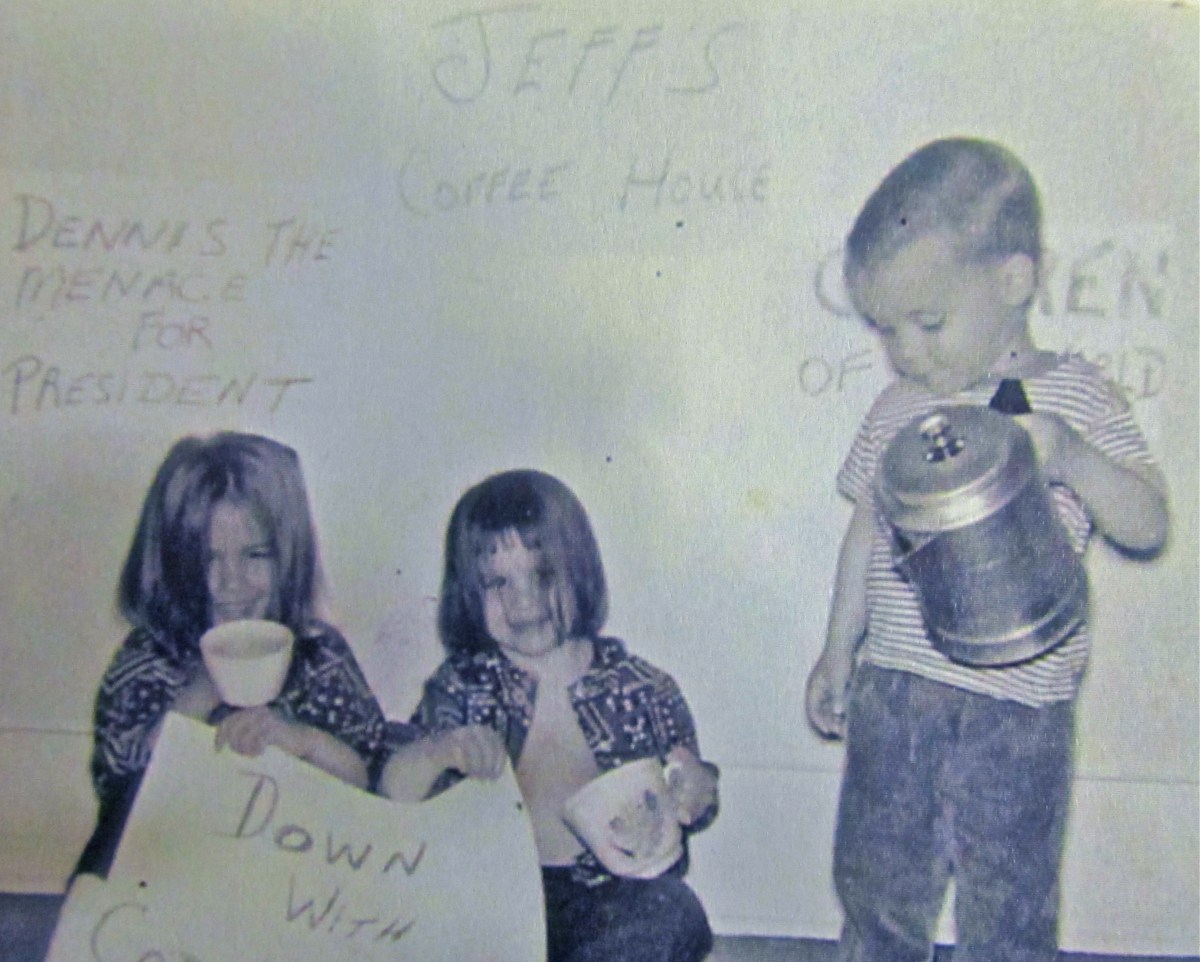 I posted this once before as a Flashback Friday: my sister Chris, brother Jeff and me (in the middle) in a staged photo from our childhood. Coincidentally, Jeff now owns a coffee shop!