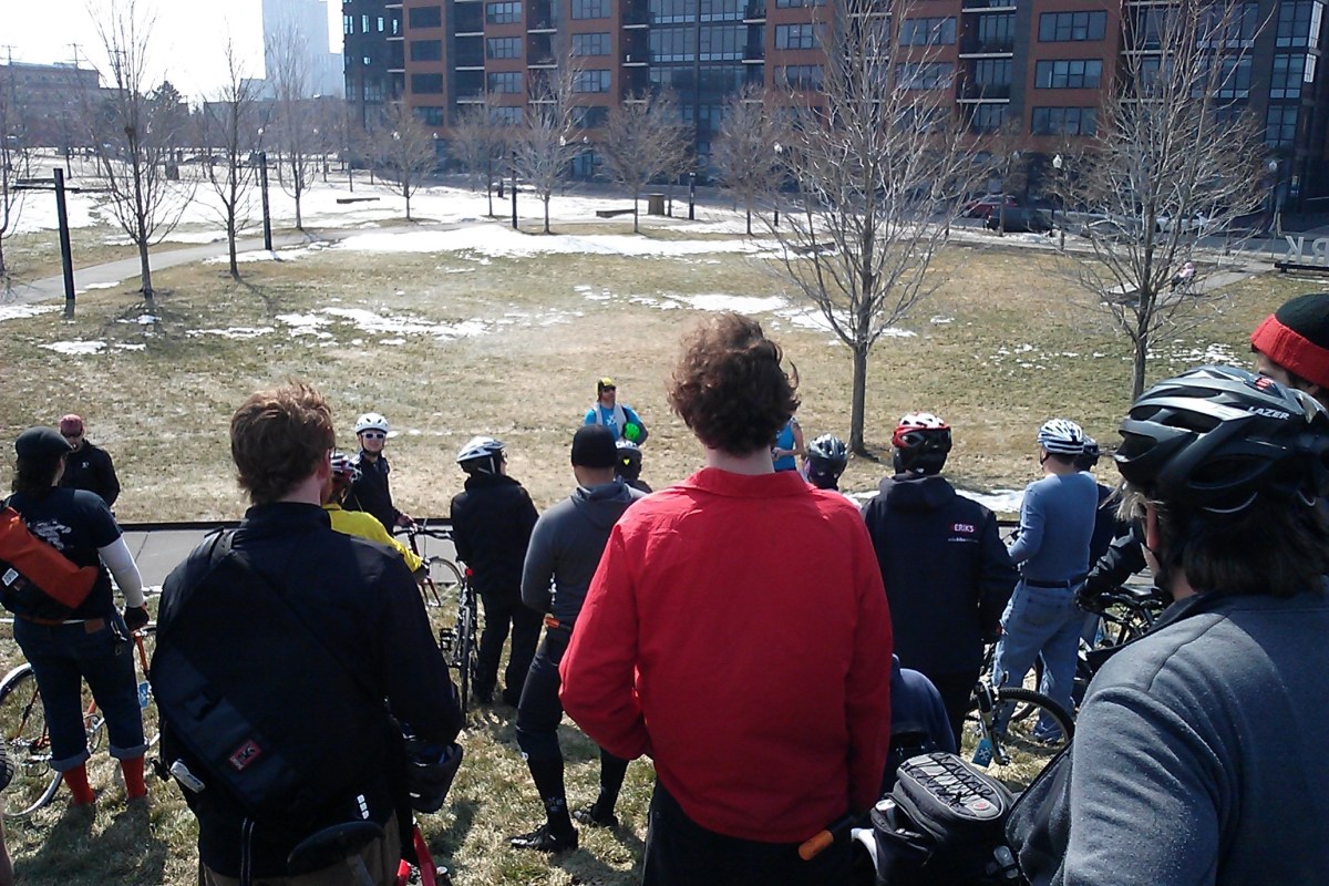 30 Days of Biking Kick-Off Ride: taking our places for the group photo